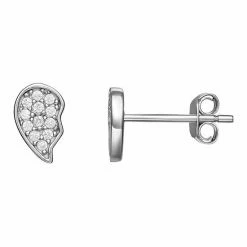 PRIMROSE Sterling Silver Cubic Zirconia Half Hearts Stud Earrings