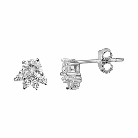 PRIMROSE Sterling Silver Abstract Cubic Zirconia Stud Earrings