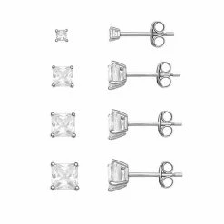 PRIMROSE Sterling Silver Cubic Zirconia Princess-Cut Graduated Stud Earring Set Of 4