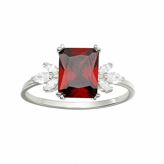 PRIMROSE Sterling Silver Red & White Cubic Zirconia Ring