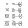 PRIMROSE Sterling Silver Graduated Square Cubic Zirconia Stud Earring Set