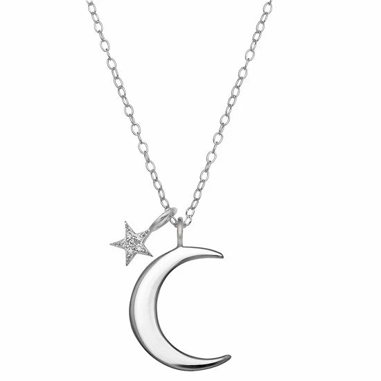 PRIMROSE Cubic Zirconia Star & Crescent Moon Pendant Necklace Sterling Silver - Image 4