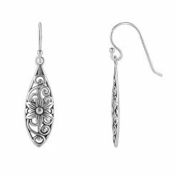 PRIMROSE Sterling Silver Oxidized Filigree Flower Drop Earrings