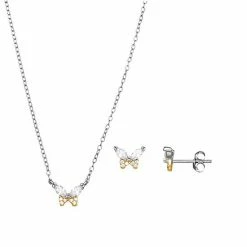 PRIMROSE Sterling Silver Cubic Zirconia Butterfly Stud Earrings & Pendant Necklace Set