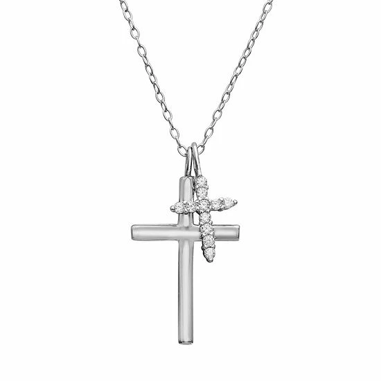 PRIMROSE Sterling Silver Cubic Zirconia Cross Pendant Necklace - Image 3