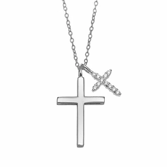 PRIMROSE Sterling Silver Cubic Zirconia Cross Pendant Necklace - Image 4