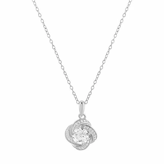 PRIMROSE Sterling Silver Cubic Zirconia Love Knot Pendant Necklace