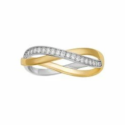 PRIMROSE Two Tone Sterling Silver Cubic Zirconia Crossover Ring