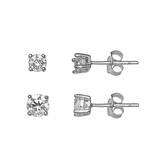PRIMROSE Sterling Silver Graduated Cubic Zirconia Stud Earring Set - Image 2