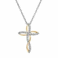 PRIMROSE Cubic Zirconia Twisted Cross Pendant Necklace Two Tone