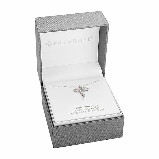 PRIMROSE Cubic Zirconia Twisted Cross Pendant Necklace Two Tone - Image 2