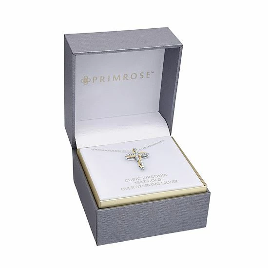 PRIMROSE Cubic Zirconia Twisted Cross Pendant Necklace Two Tone - Image 3