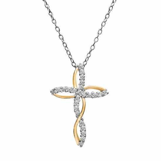 PRIMROSE Cubic Zirconia Twisted Cross Pendant Necklace Two Tone - Image 6