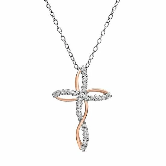 PRIMROSE Cubic Zirconia Twisted Cross Pendant Necklace Two Tone - Image 7