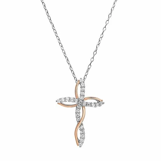PRIMROSE Cubic Zirconia Twisted Cross Pendant Necklace Two Tone - Image 8