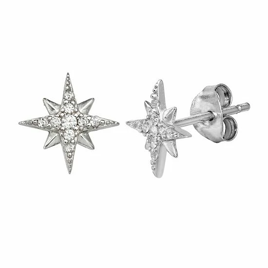 PRIMROSE Sterling Silver Cubic Zirconia Star Stud Earrings