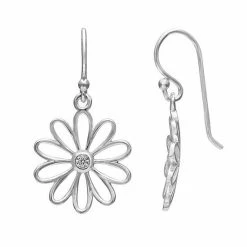 PRIMROSE Sterling Silver Cubic Zirconia Daisy Flower Drop Earrings