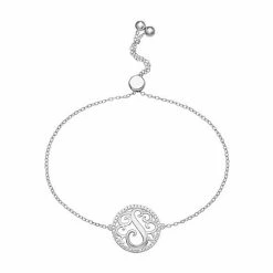 PRIMROSE Sterling Silver Cubic Zirconia Initial Cable Chain Bolo Bracelet