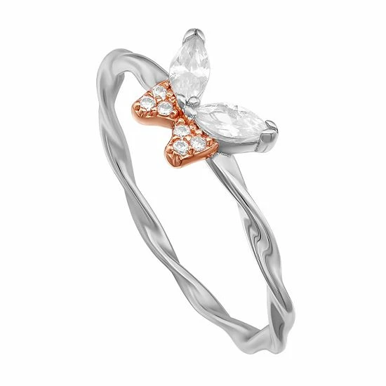 PRIMROSE Sterling Silver Cubic Zirconia Butterfly Ring - Image 2