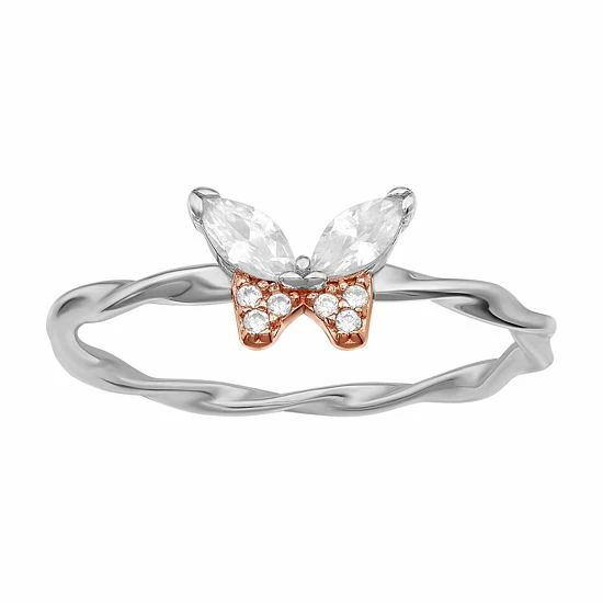 PRIMROSE Sterling Silver Cubic Zirconia Butterfly Ring - Image 5