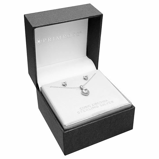 PRIMROSE Sterling Silver Cubic Zirconia Heart Stud Earrings & Heart Pendant Necklace Set - Image 2