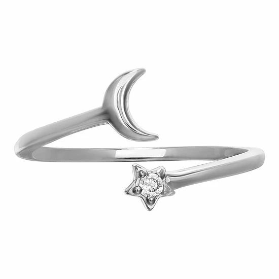 PRIMROSE Sterling Silver Moon & Cubic Zirconia Star Ring
