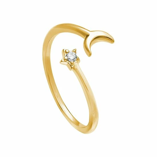 PRIMROSE Sterling Silver Moon & Cubic Zirconia Star Ring - Image 2