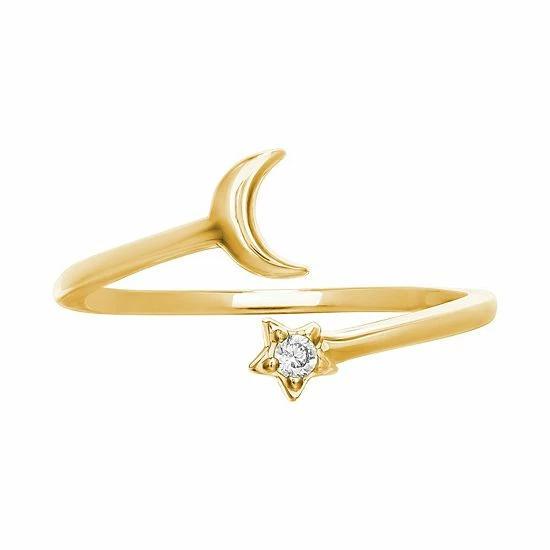 PRIMROSE Sterling Silver Moon & Cubic Zirconia Star Ring - Image 4