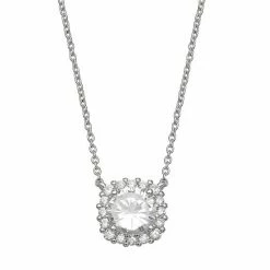 PRIMROSE Sterling Silver Cubic Zirconia Square Shape Cable Chain Necklace