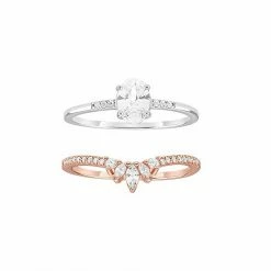 PRIMROSE Cubic Zirconia Duo Ring Set Sterling Silver