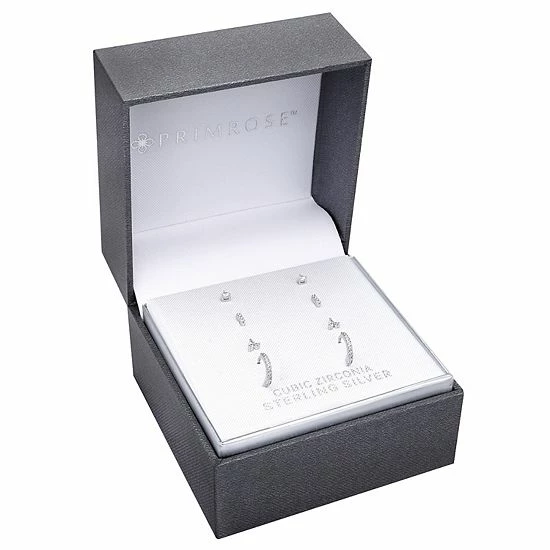 PRIMROSE Sterling Silver Cubic Zirconia Stud & Huggie Hoop Earring Set - Image 2