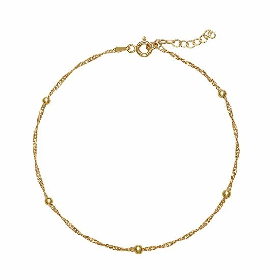 PRIMROSE Sterling Silver Bead Anklet Gold Tone