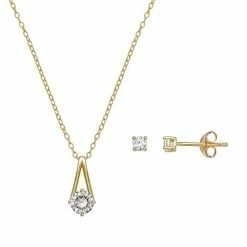 PRIMROSE Cubic Zirconia Drop Pendant Necklace & Stud Earrings Sterling And Clear