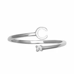 PRIMROSE Sterling Silver Cubic Zirconia Initial Bypass Band Ring Gold Tone I