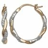 PRIMROSE Two Tone Sterling Silver Cubic Zirconia Twisted Hoop Earrings
