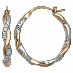 PRIMROSE Two Tone Sterling Silver Cubic Zirconia Twisted Hoop Earrings