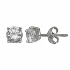 PRIMROSE Sterling Silver Round Cubic Zirconia Stud Earrings