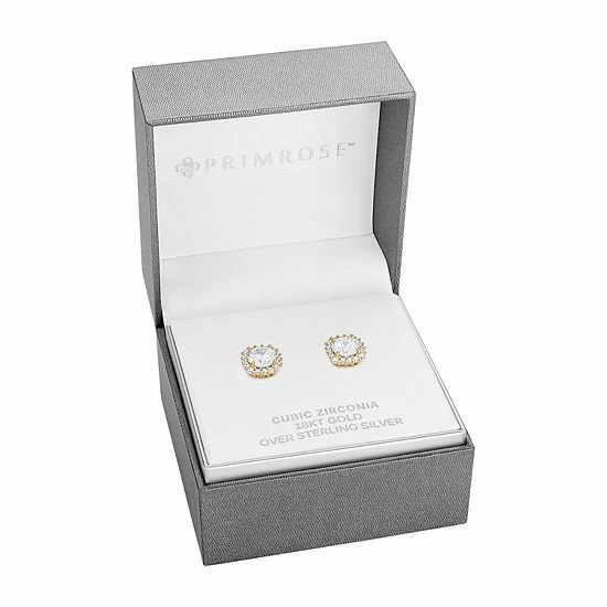 PRIMROSE 18k Gold Plated Cubic Zirconia Stud Earrings - Image 2