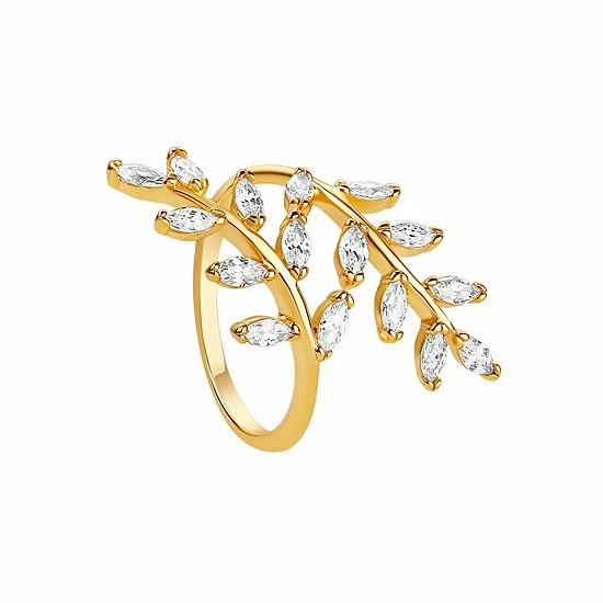 PRIMROSE Sterling Silver Cubic Zirconia Leaf Bypass Ring - Image 2