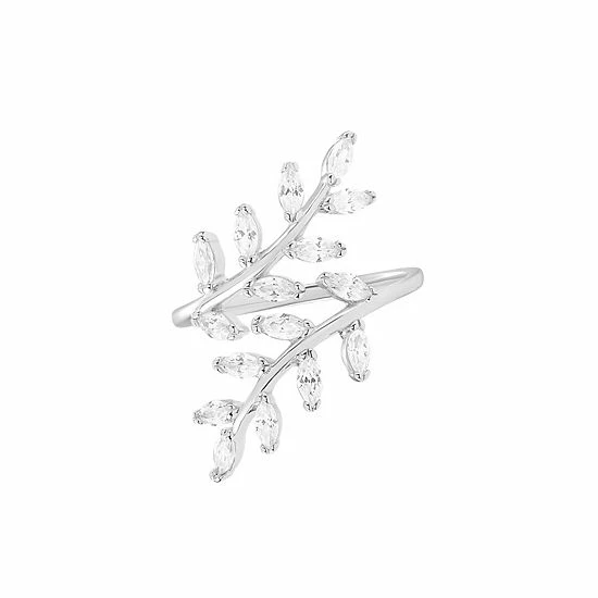PRIMROSE Sterling Silver Cubic Zirconia Leaf Bypass Ring - Image 4