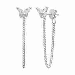 PRIMROSE Sterling Silver Marquise Cubic Zirconia Butterfly Curb Chain Front To Back Drop Earrings Sterling Silver Opal