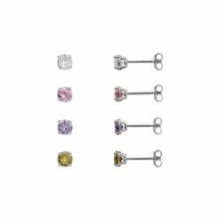PRIMROSE 4 Pair Multi-Color Cubic Zirconia Stud Earring Set