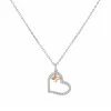 PRIMROSE Two Tone Sterling Silver Cubic Zirconia Open Heart & Butterfly Pendant Necklace