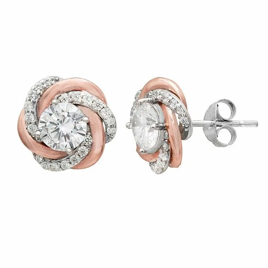PRIMROSE Two Tone Cubic Zirconia Love Knot Stud Earrings Two Tone Rose