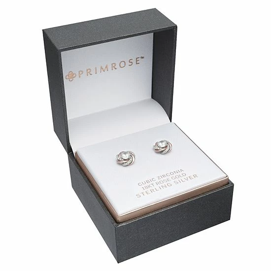 PRIMROSE Two Tone Cubic Zirconia Love Knot Stud Earrings Two Tone Rose - Image 2