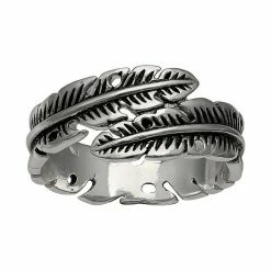 PRIMROSE Sterling Silver Oxidized Feather Bypass Ring