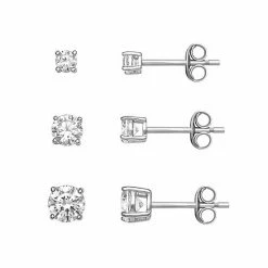 PRIMROSE Sterling Silver Cubic Zirconia Graduated Stud Earring Trio Set