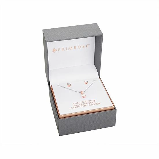 PRIMROSE Cubic Zirconia Stud Earrings & Cubic Zirconia & Opal Pendant Necklace Set Rose Gold Tone - Image 2