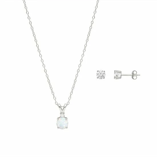 PRIMROSE Cubic Zirconia Stud Earrings & Cubic Zirconia & Opal Pendant Necklace Set Rose Gold Tone - Image 4
