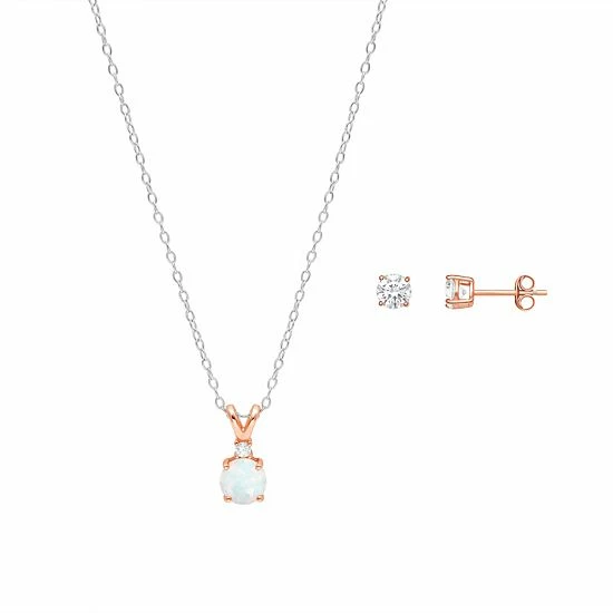 PRIMROSE Cubic Zirconia Stud Earrings & Cubic Zirconia & Opal Pendant Necklace Set Rose Gold Tone - Image 5